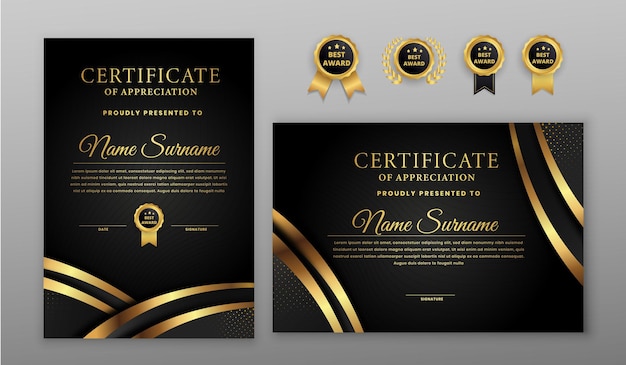 Luxury gold and black halftone certificate with badge emplate