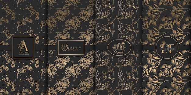 Design floreale di lusso in oro e nero.