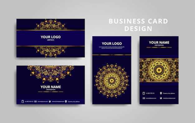 Luxury gold and blue mandala business card