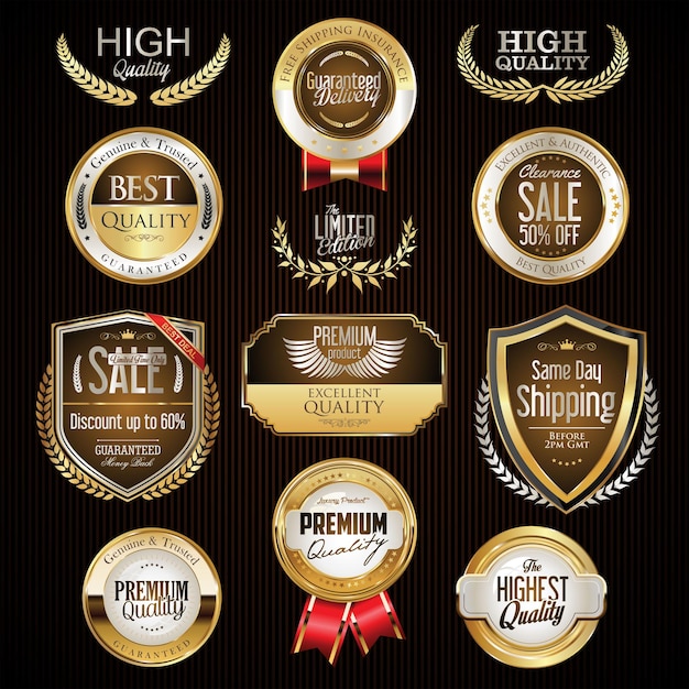 Luxury gold and brown badges and labels collection illustration