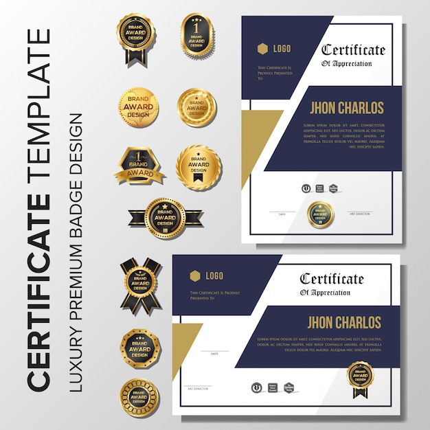 Vector luxury gold certificate background with badge