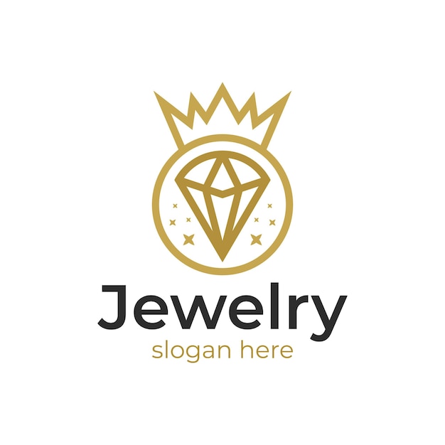 럭셔리 골드 다이아몬드 로고. 크라운 로고가 있는 크리에이 티브 다이아몬드는 보석 사업에 사용할 수 있습니다.