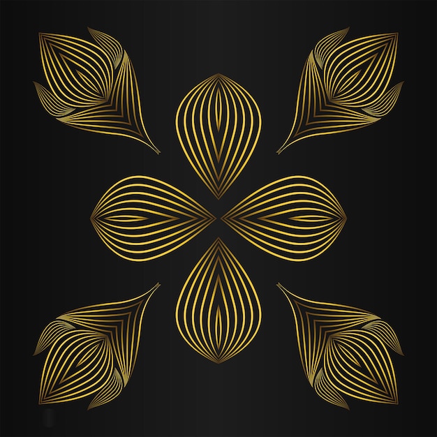 Luxury gold floral ornament on black background