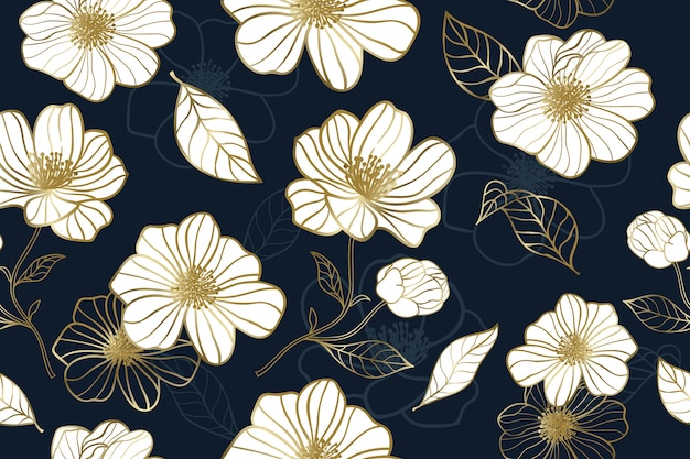 Luxury Gold Flower With Blue Background Seamless Pattern