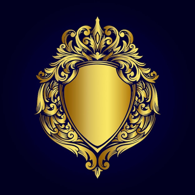Роскошная золотая рамка, значок в стиле винтажных украшений, иллюстрации