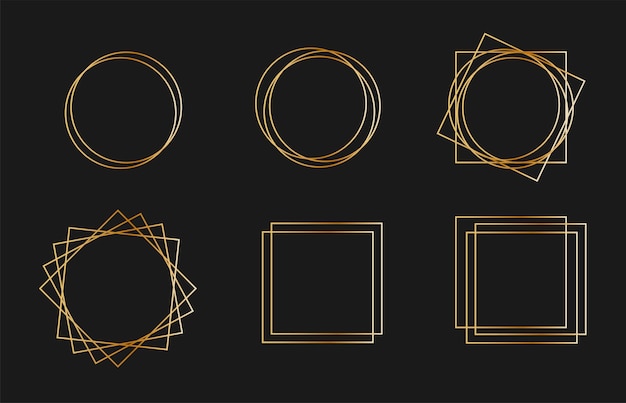 Вектор Коллекция роскошных золотых геометрических рамок дизайн для обложки книги и плаката с логотипом свадебной открытки