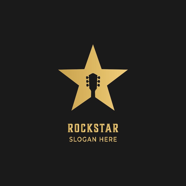 Luxury Gold Guitar Head Isolated Inside the Star for Rock Star Logo Design Vector Illustration