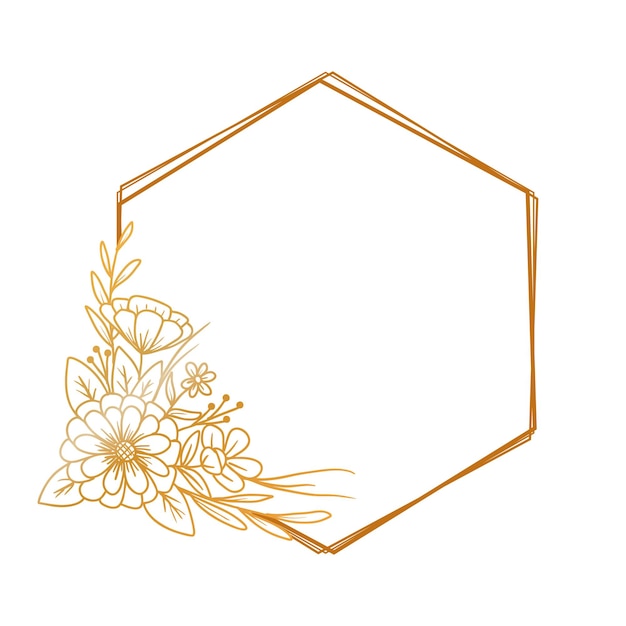 Luxury gold hexagon floral frame for wedding or engagement invitation