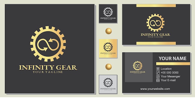Luxury gold infinity gear logo premium template with elegant business card vector eps 10