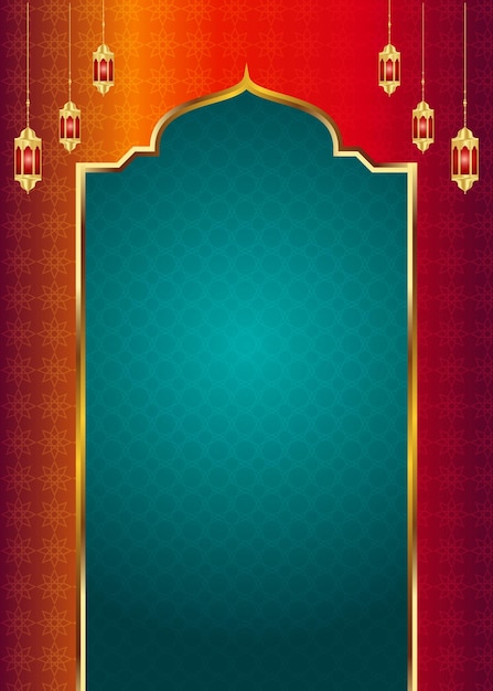 럭셔리 골드 이슬람 라마단 또는 황금 랜턴 아랍어 이슬람 패턴 Eid Al Fitr Milad가 있는 라마단