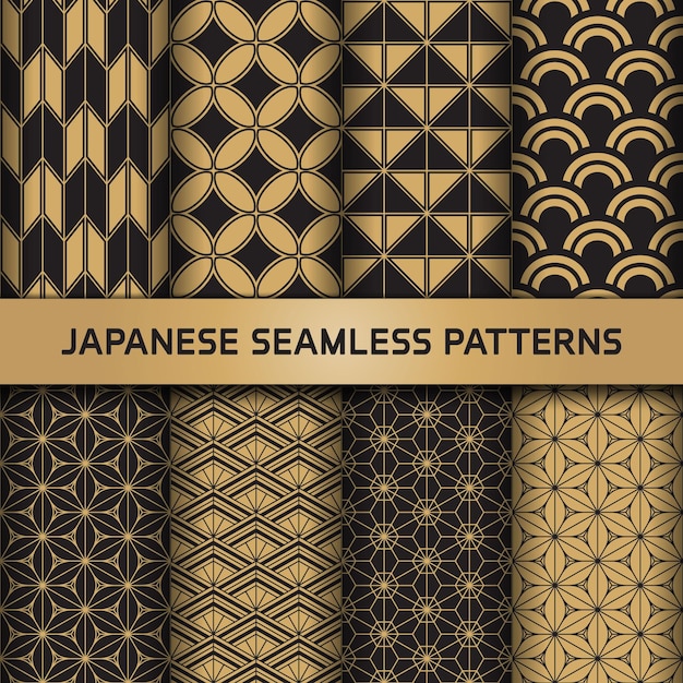 Vector luxury gold japanese geometric seamless pattern collection.