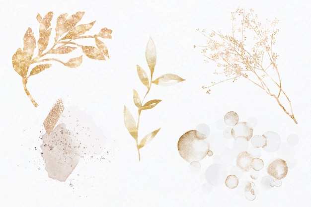 Luxury gold leaf vector glittery botanical set