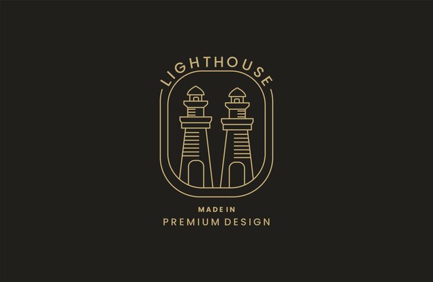 Luxury gold Light House Logo line art vector illustration design