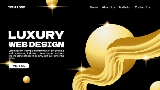 Vettore sfondo del sito web liquido oro di lusso per scopi commerciali