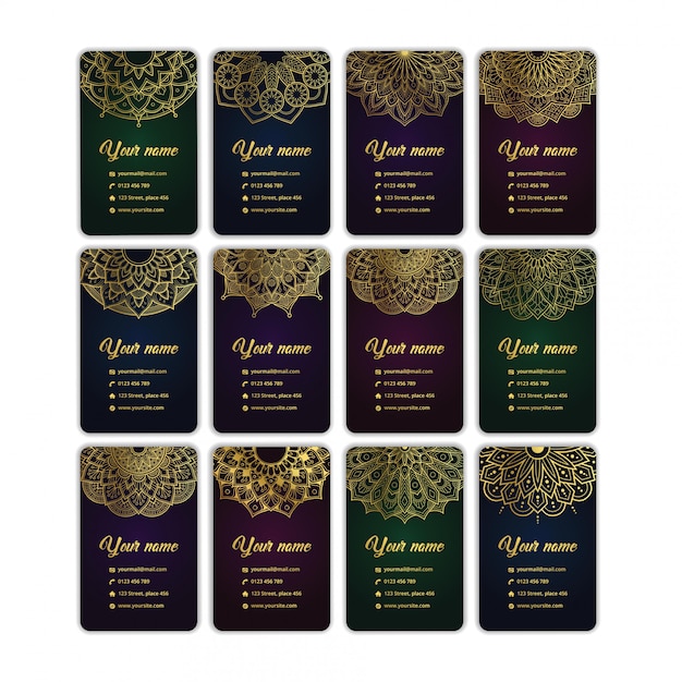 Collezione di set di biglietti da visita arabesque mandala di lusso in oro