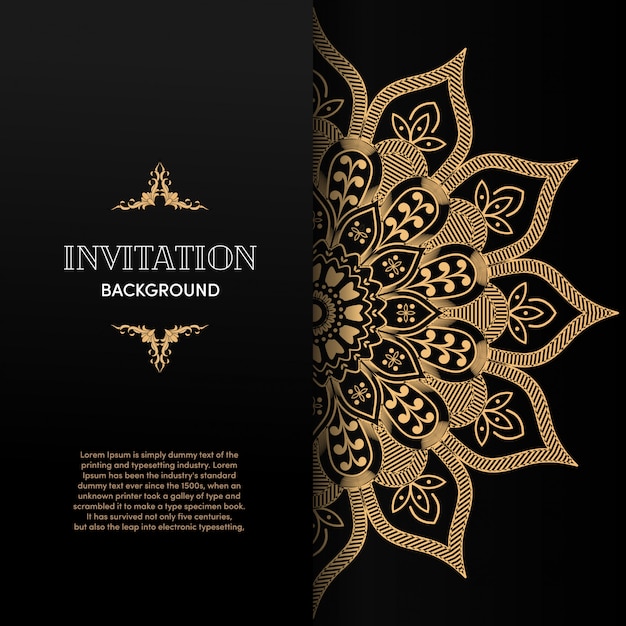 Premium Vector | Luxury gold mandala invitation card with black background