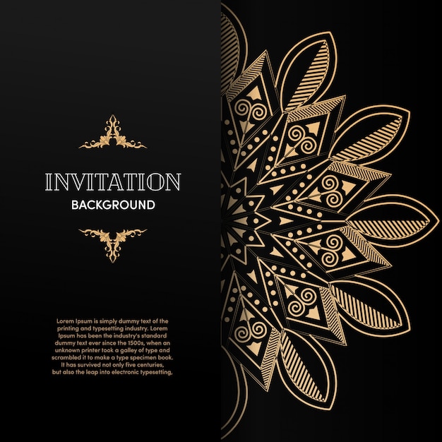 Luxury gold mandala invitation card with black background