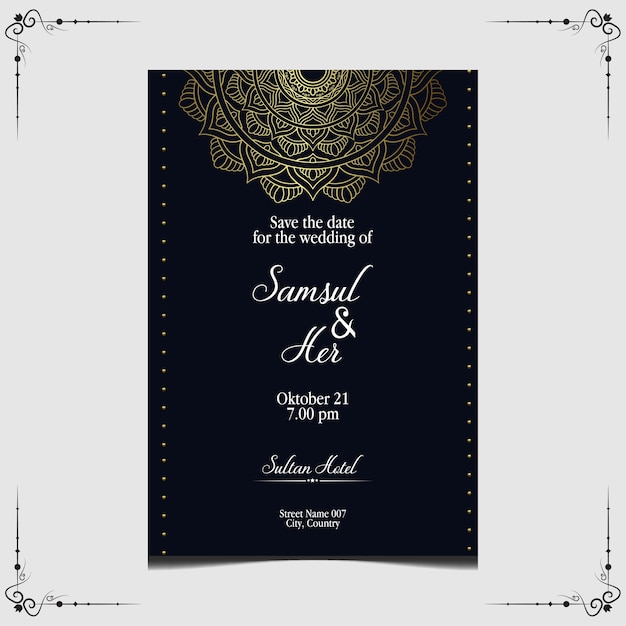 Luxury gold mandala ornate wedding invitation.