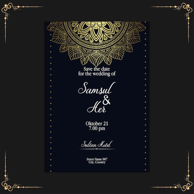 豪華なゴールドのマンダラの結婚式の招待状。