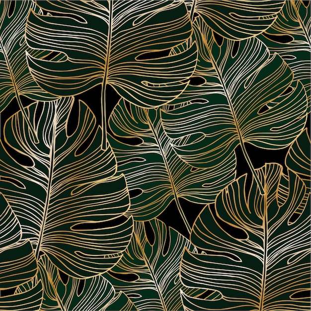 Luxury gold and nature green Monstera seamless pattern