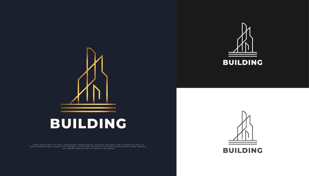 Luxury gold real estate logo design con concetto lineare.