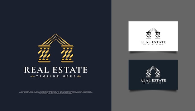 Design del logo immobiliare di lusso in oro.