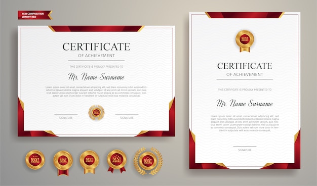 Luxury gold and red certificate with gold badge and border   template