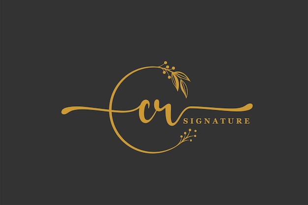 Luxury gold signature initial c r logo design isolated leaf and flower