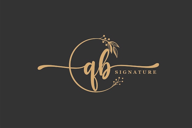 Luxury gold signature initial Q A logo design isolated leaf and flower