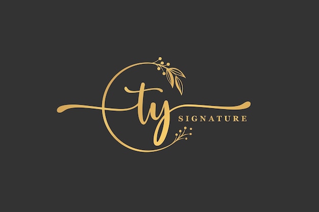 Luxury gold signature initial T Y logo design isolated leaf and flower