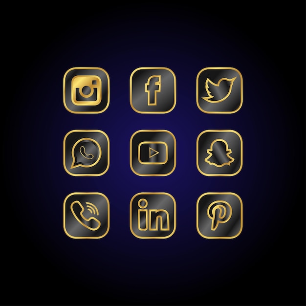 Luxury gold social media icon set