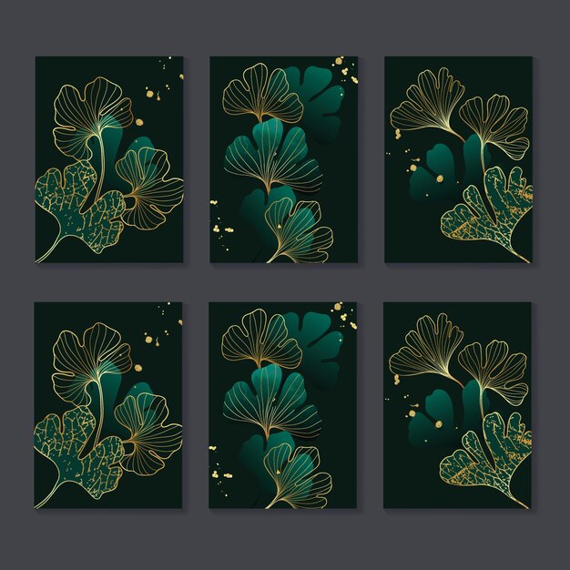 Luxury gold tropical leaves wall art vector set design