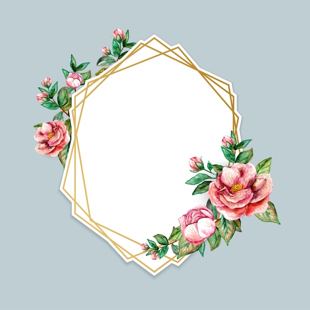 Luxury gold watercolor floral frame template