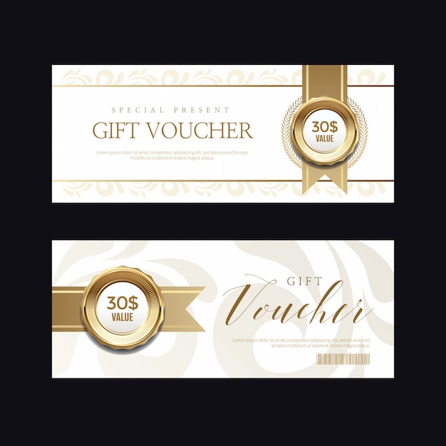 Distintivo dorato di lusso ed etichette, carta voucher