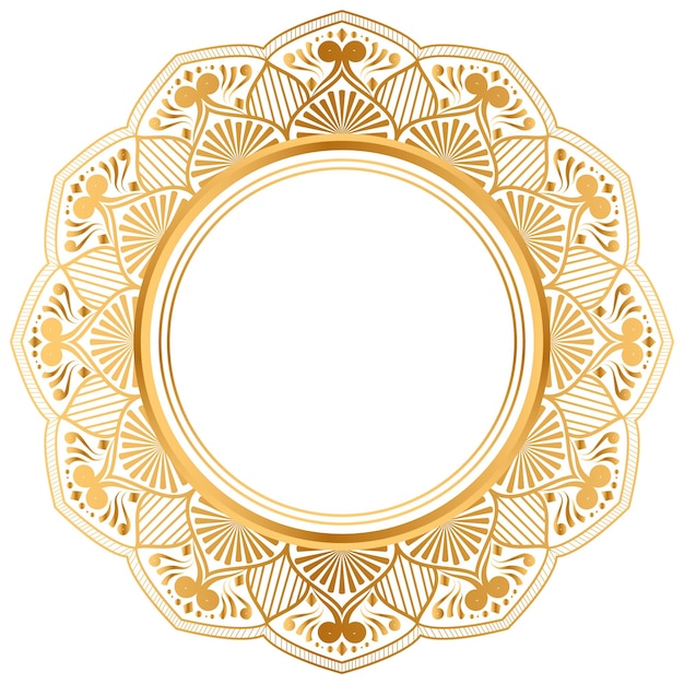 Cornice circolare dorata di lusso trasparente con clipart a disegno circolare in mandala d'oro vintage