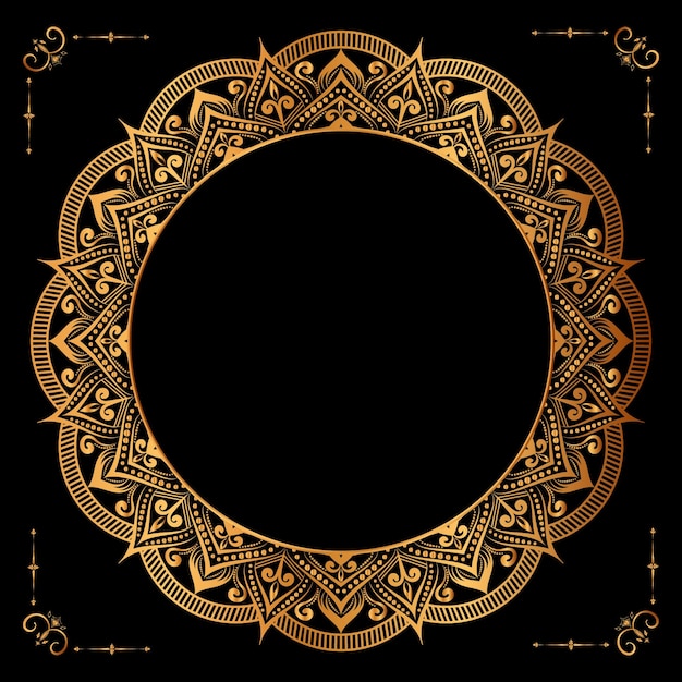 Luxury golden circle frame transparent with vintage mandala gold circular pattern