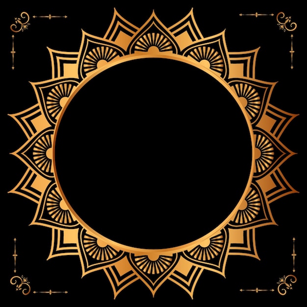 Luxury golden circle frame transparent with vintage mandala gold circular pattern