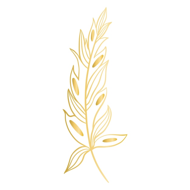 Luxury golden feather isolated vector illustration Beautiful graceful gold bird feather