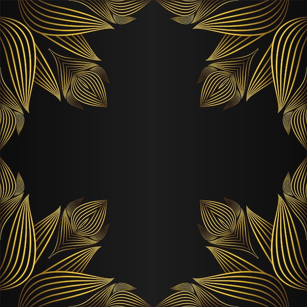 Vettore cornice floreale dorata di lusso su sfondo nero