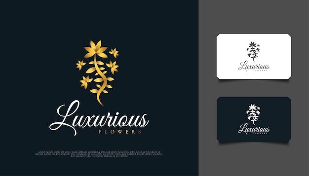 Роскошный дизайн логотипа golden flowers, подходящий для спа, красоты, флористов, курортов или косметических продуктов