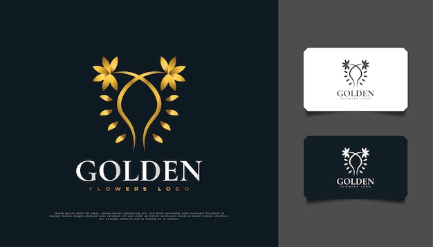 Роскошный дизайн логотипа с золотыми цветами в стиле линии, подходящий для спа, красоты, флористов, курортов или косметических продуктов