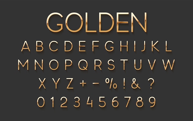 Luxury Golden font. Elegant delicate gold letters and numbers. Vector illustration