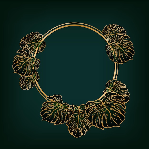 Vector luxury golden frame with monstera leaves