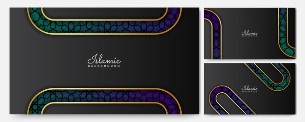 Vettore sfondo di design islamico oro nero arabo di lusso lanterna