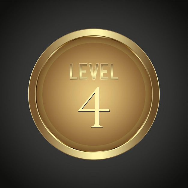 Роскошная золотая кнопка уровня 4 на темном градиентном фоне для многоцелевого инфографического дизайна