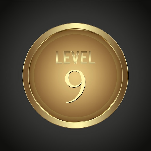 Luxury Golden Level 9 button on dark gradient background for multipurpose Infographic design