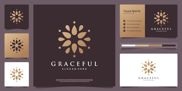 Luxury golden mandala flower logo with business card