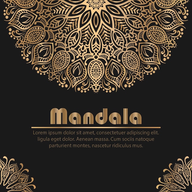 Luxury golden Mandala invitation with black background.