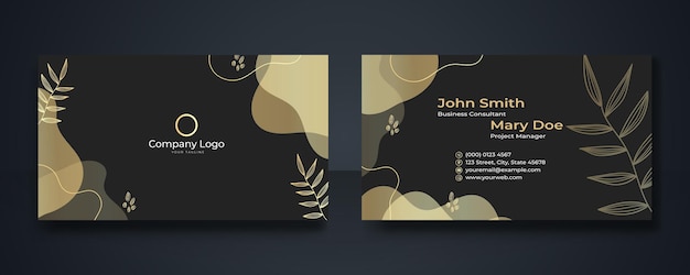 Luxury golden premium business card design. Abstract minimalist poster collection with golden lines on black background. Floral background. Ideal for flyer, cover, business card