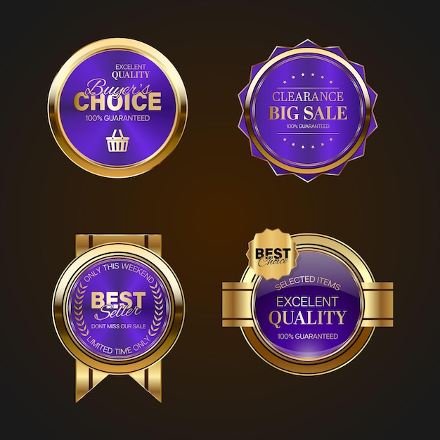 Vector luxury golden purple sale badges and labels retro vintage sale circle badge design